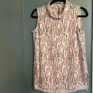 MM Lafleur women’s top - sleeveless - cowell neck - abstract pattern - colorful